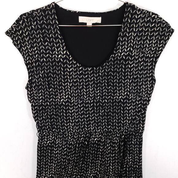 Ann Taylor LOFT Sheath Dress Womens Extra Small Petite Black White Geometric Top - Picture 2 of 7